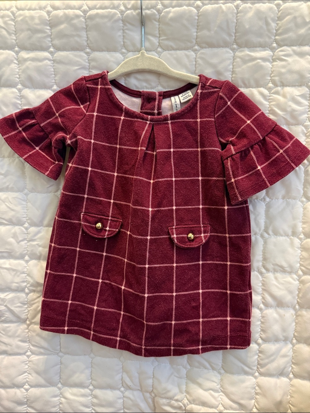 Janie and Jack Burgundy Windowpane Dress Top with Gold Buttons Matching Bottoms